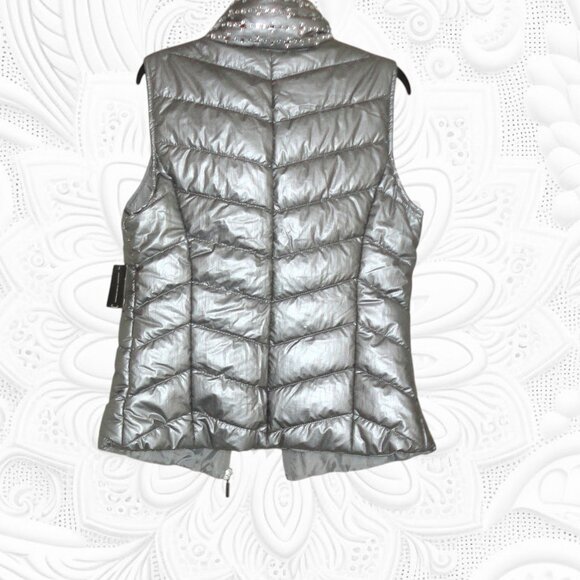INC International Concepts (Small) Embellished Silver Puffer Vest - NWT - Picture 3 of 3